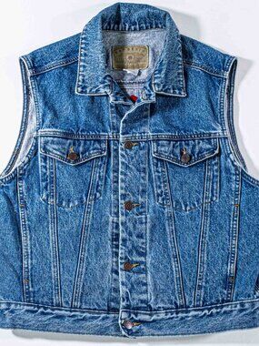 Vintage 90s GAP Denim Trucker Vest Medium Blue Jean Jacket Sleeveless